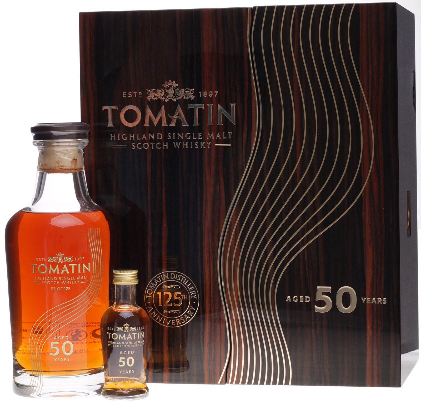 Tomatin 50 Jahre 0,7 Liter mit 0,05 Liter Miniatur 44 % Vol.